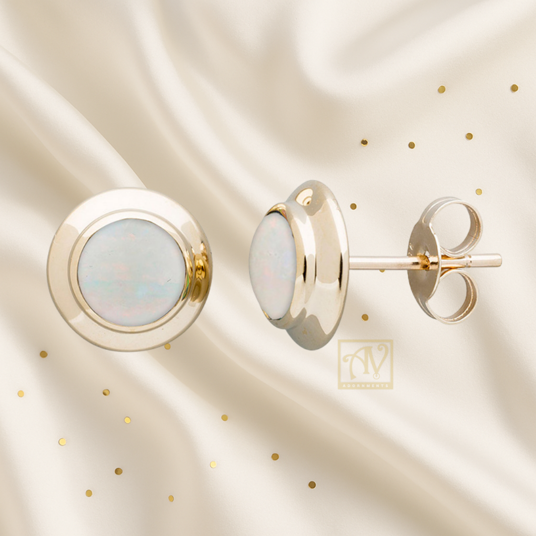 Ivory Round 5mm Solid Opal Stud Earrings 9kt Yellow Gold