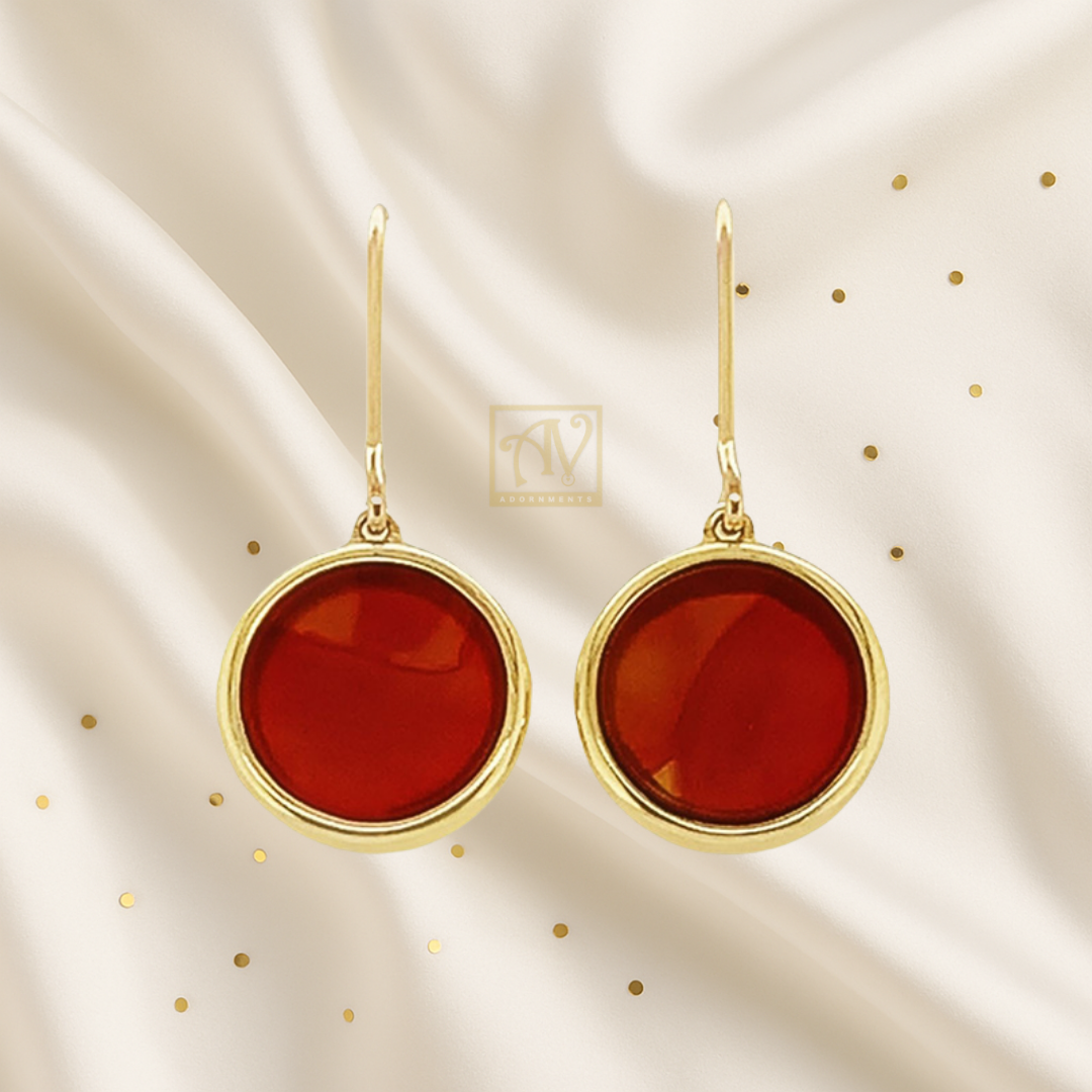 Twilight Round Carnelian Shepard Hook Earrings 9kt Yellow Gold