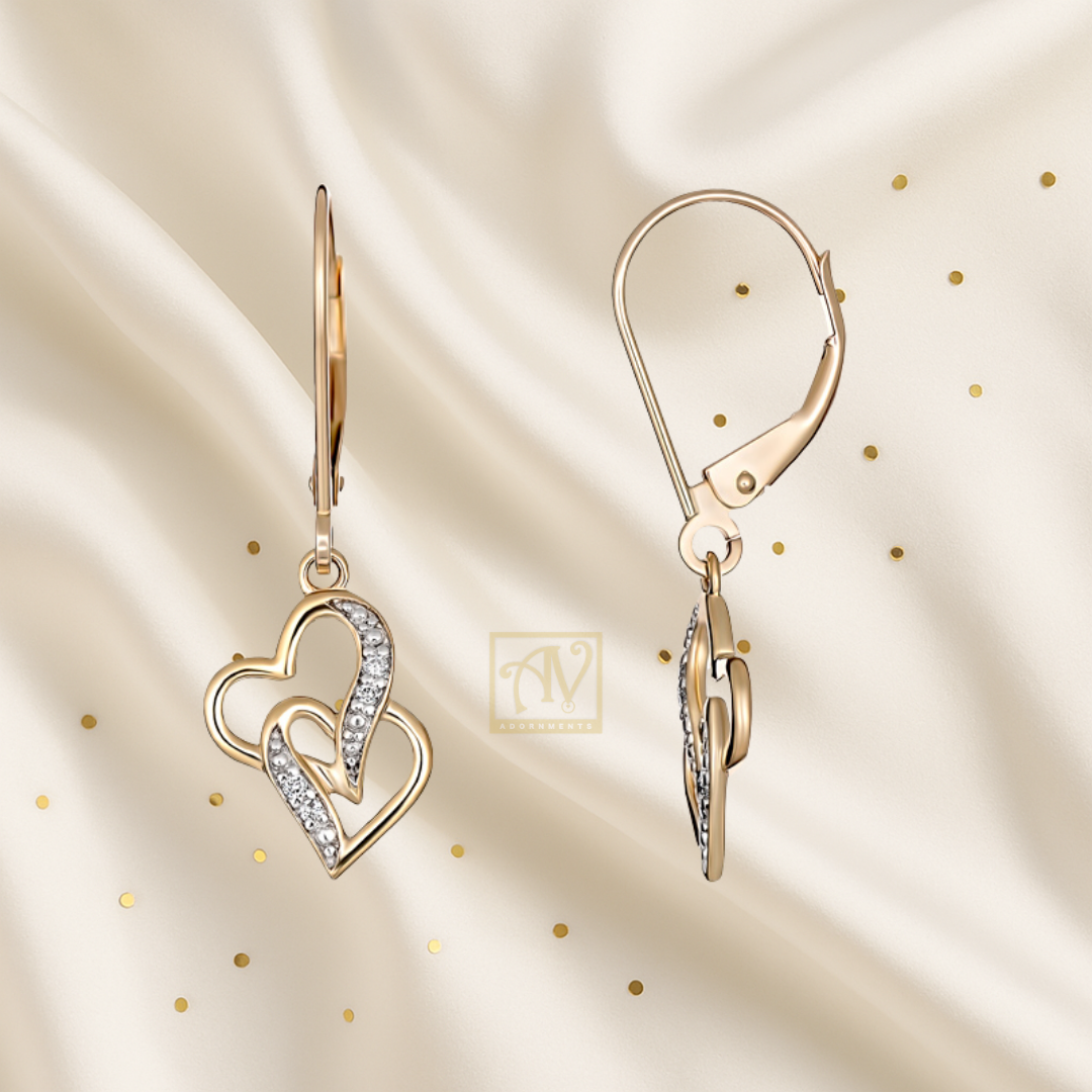 Lovelight Layered Heart Diamond Drop Earrings 9kt Yellow Gold