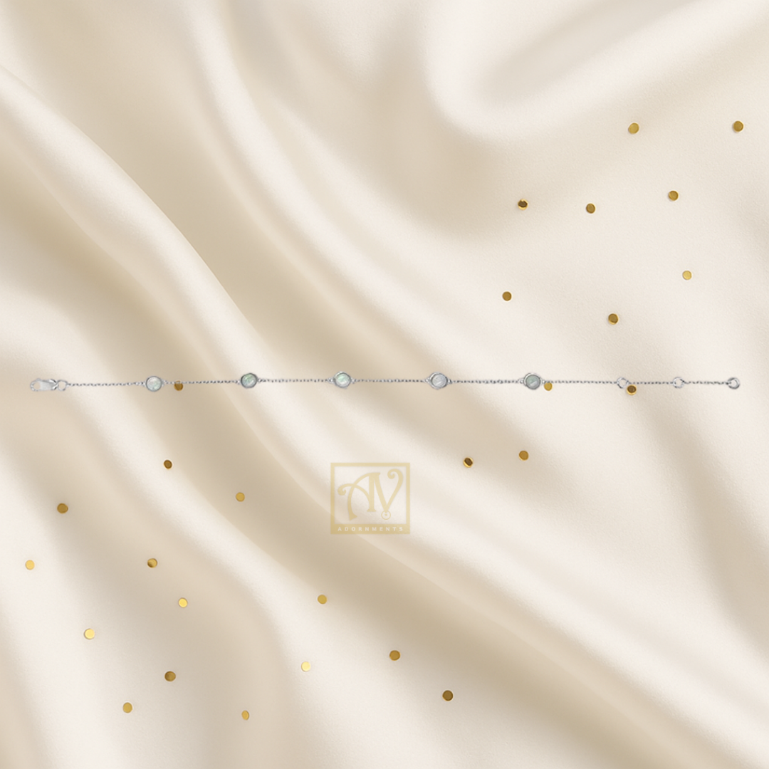 Chandra Round Bezel Set Solid Opal Bracelet Silver