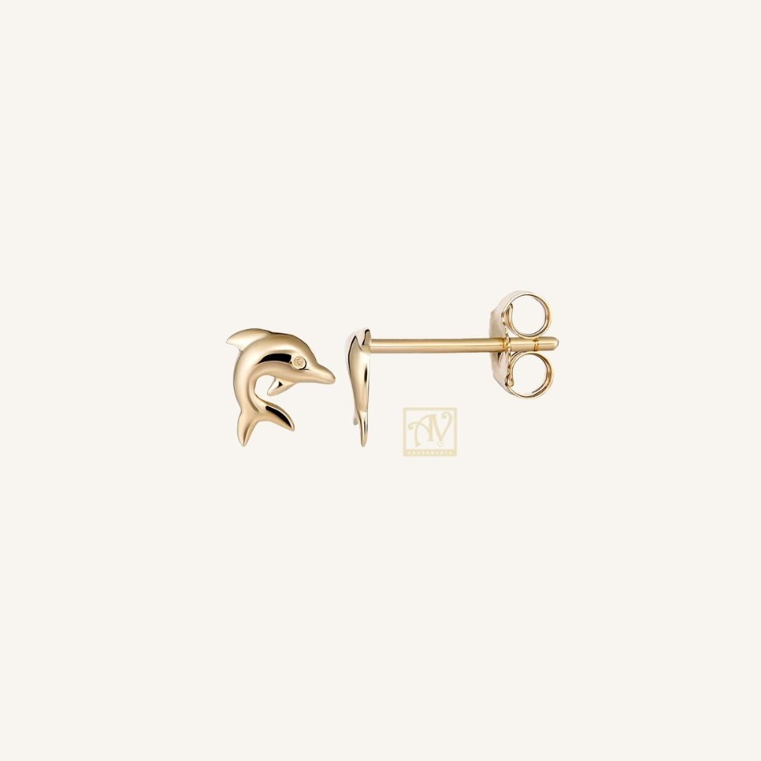 Tiny Tails Dolphin Stud Earring 9kt Yellow Gold
