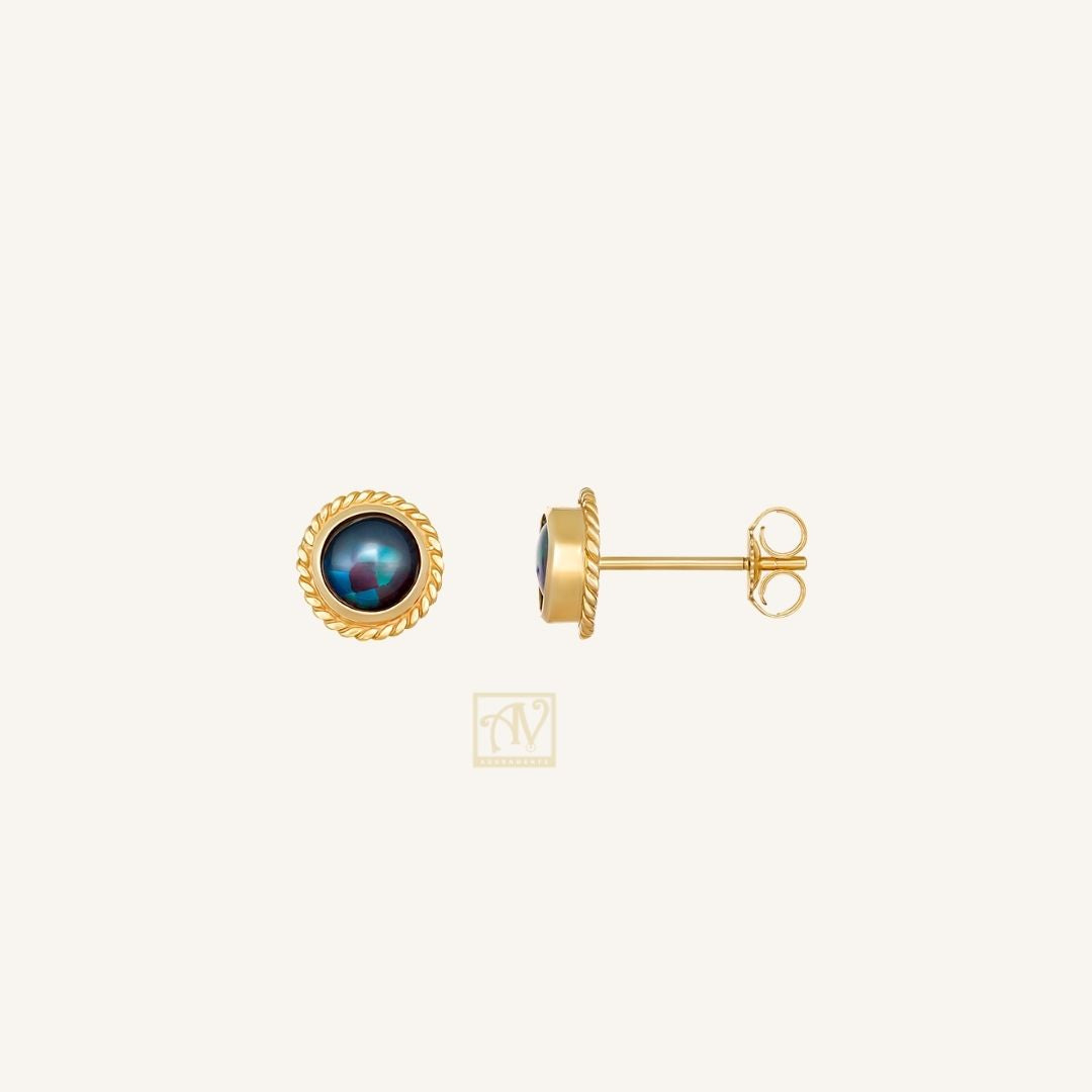 Euphoria Round 5mm Triplet Opal Earrings 9kt Yellow Gold