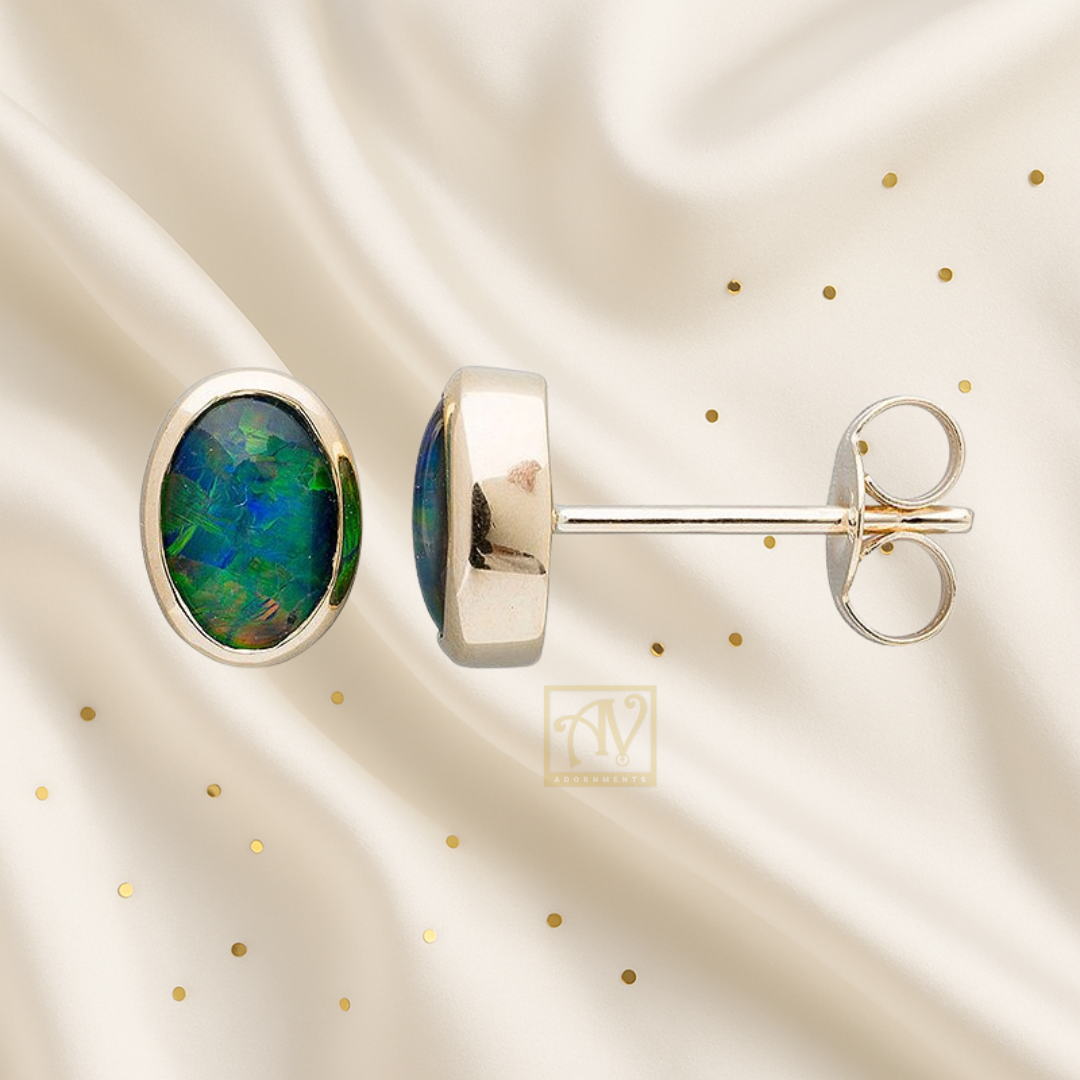 Verve Oval 7x5mm Triplet Opal Earrings 9kt Yellow Gold