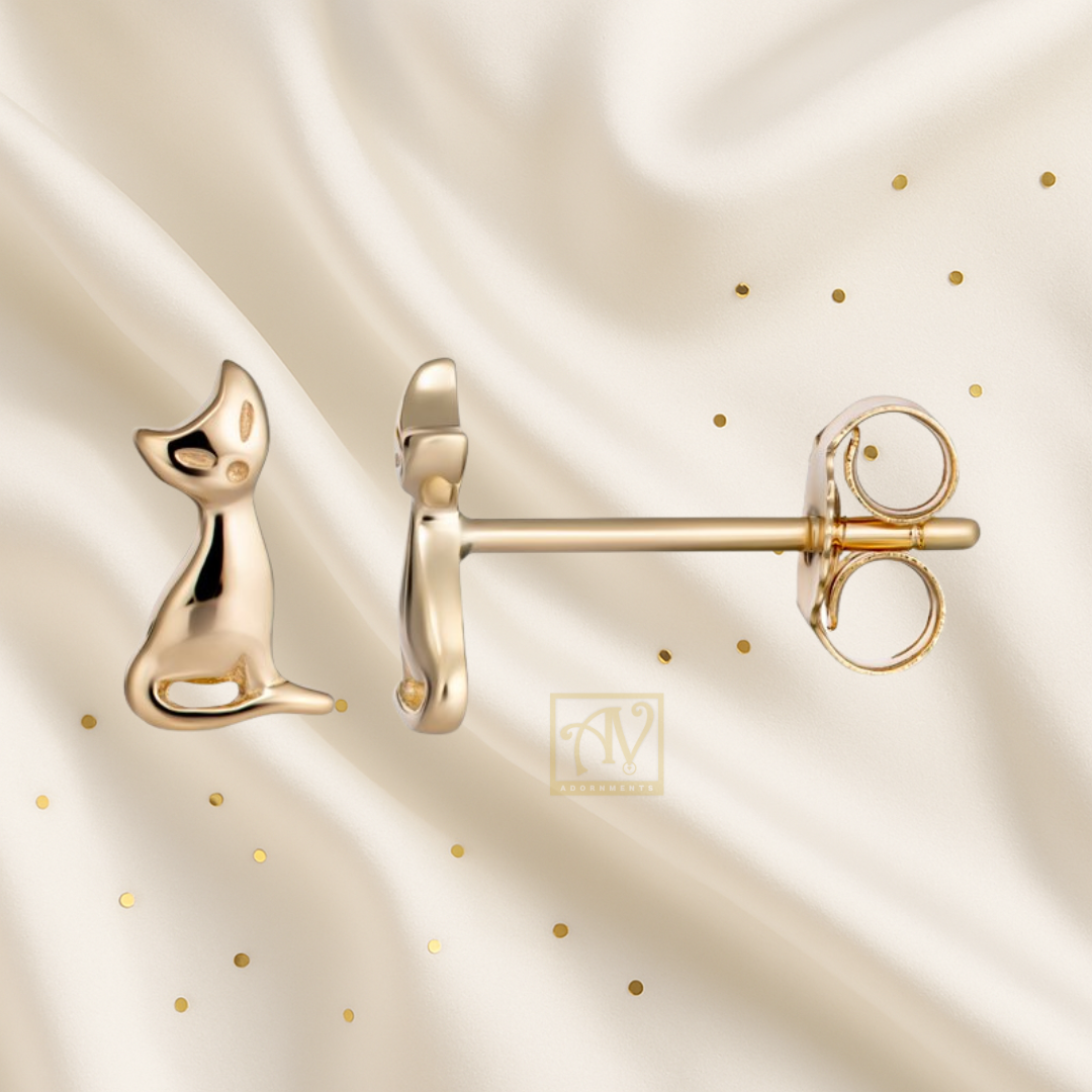 Tiny Tails Cat Stud Earring 9kt Yellow Gold