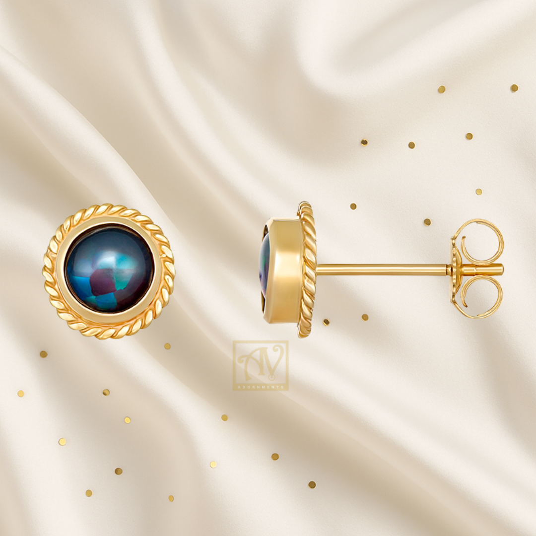 Euphoria Round 5mm Triplet Opal Earrings 9kt Yellow Gold