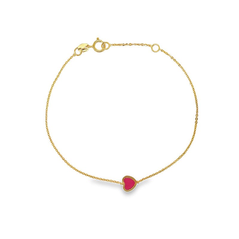 Luna Pink Enamel Heart Bracelet 9kt Yellow Gold