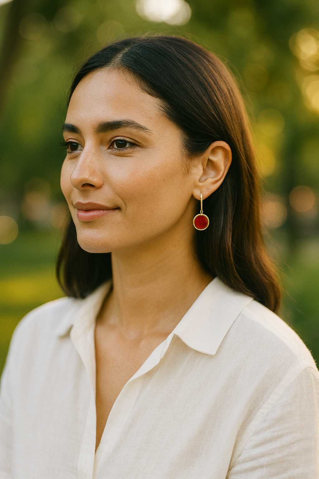 Twilight Round Carnelian Shepard Hook Earrings 9kt Yellow Gold