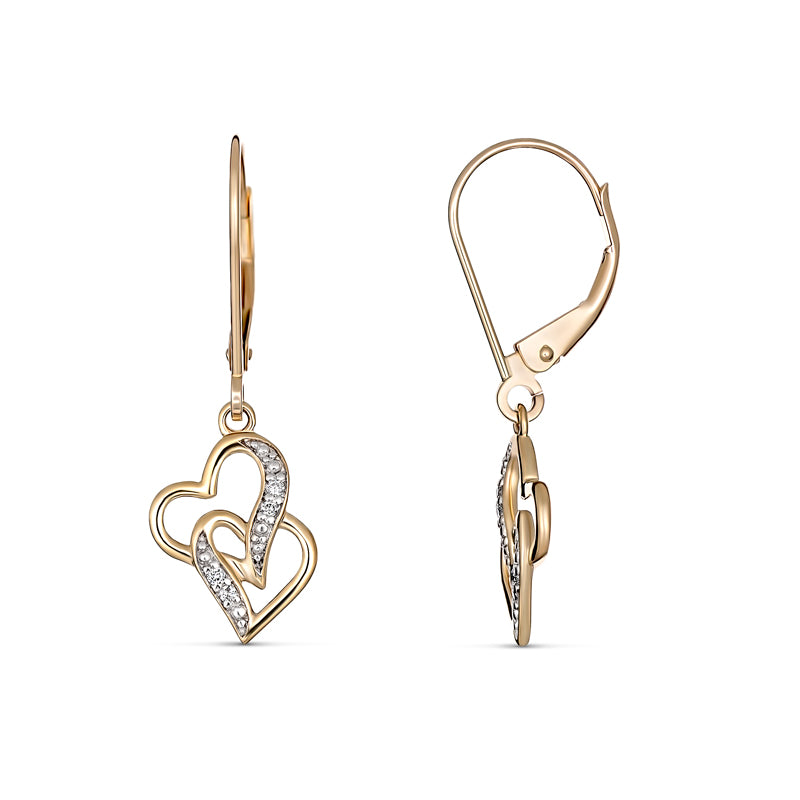 Lovelight Layered Heart Diamond Drop Earrings 9kt Yellow Gold