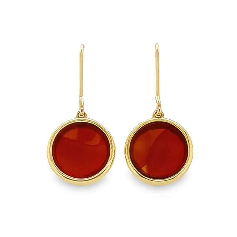 Twilight Round Carnelian Shepard Hook Earrings 9kt Yellow Gold
