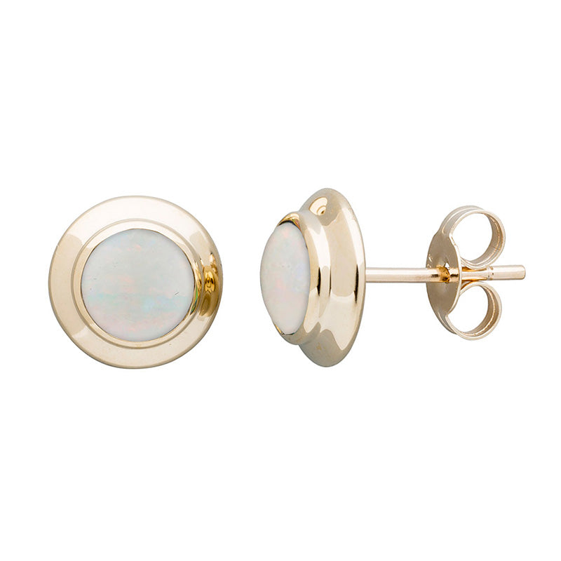 Ivory Round 5mm Solid Opal Stud Earrings 9kt Yellow Gold