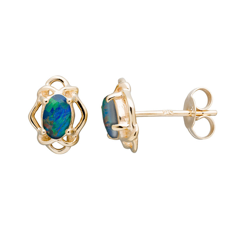 Curio Oval Triplet Opal 6x4mm Earring 9kt Yellow Gold