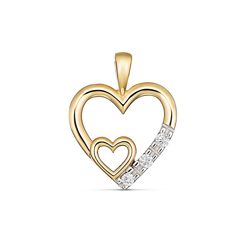 Apollo Layered Hearts Diamond Pendant 9kt Yellow Gold