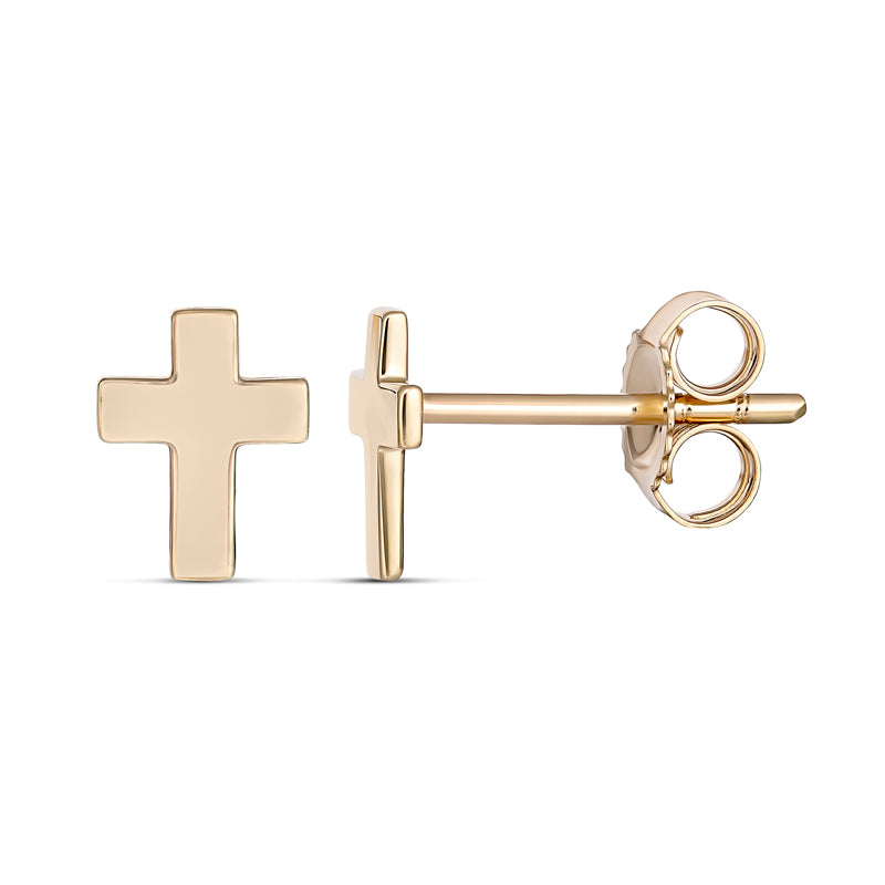 Golden Cross Stud Earring in 9kt Yellow Gold