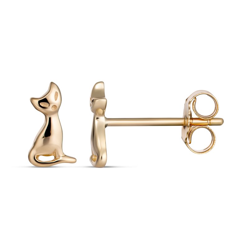 Tiny Tails Cat Stud Earring 9kt Yellow Gold