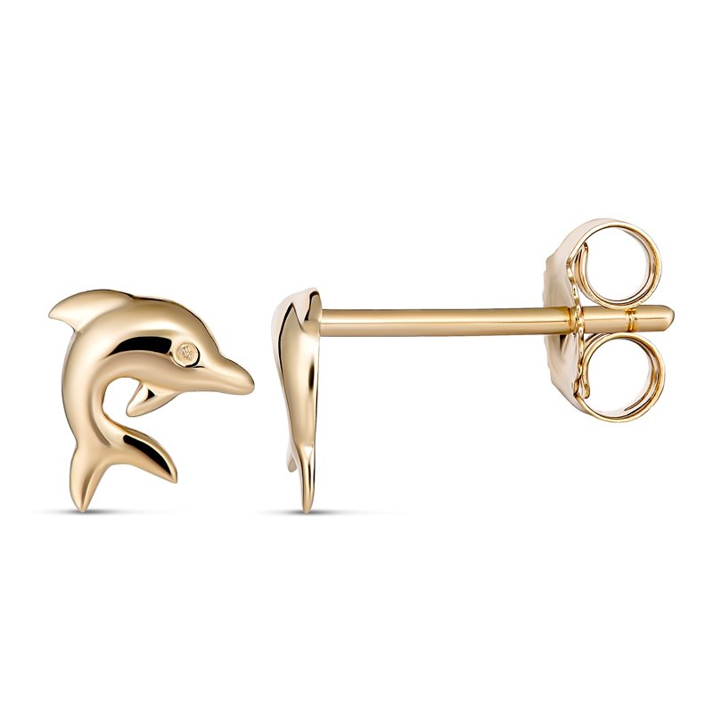 Tiny Tails Dolphin Stud Earring 9kt Yellow Gold