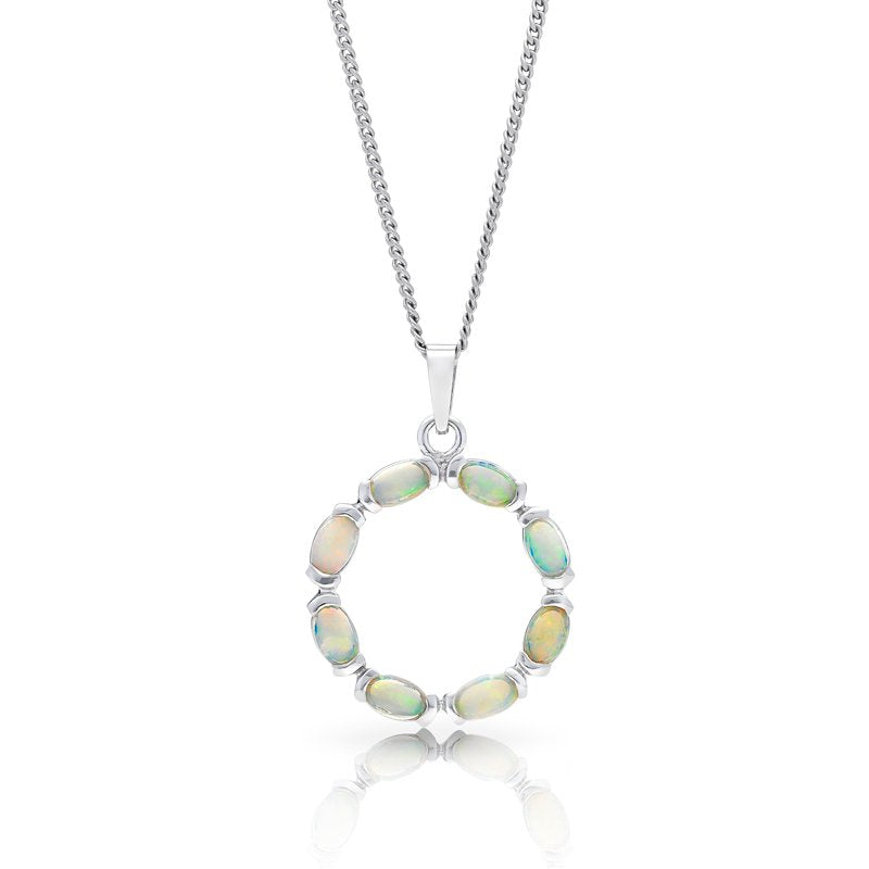 Eden Oval Solid Opal Pendant Silver
