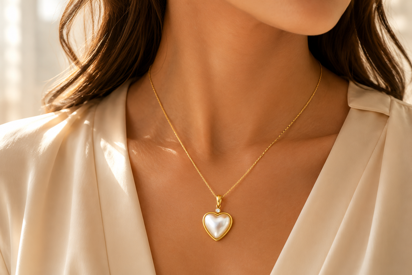 Pearl and diamond Grace Pendant in 9kt Yellow Gold