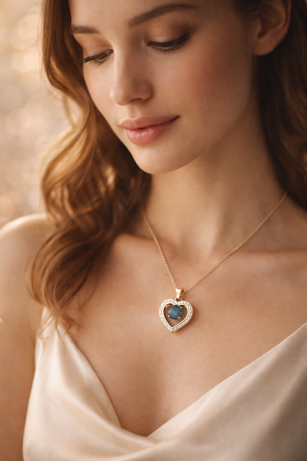 Hino Heart Round triplet Opal Pendant 9kt Yellow Gold