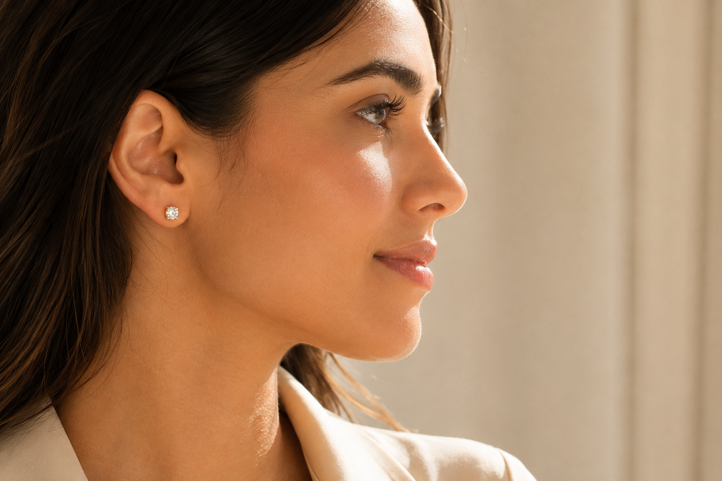 Aurelia White Topaz Stud Earrings in Solid 9 kt Yellow Gold
