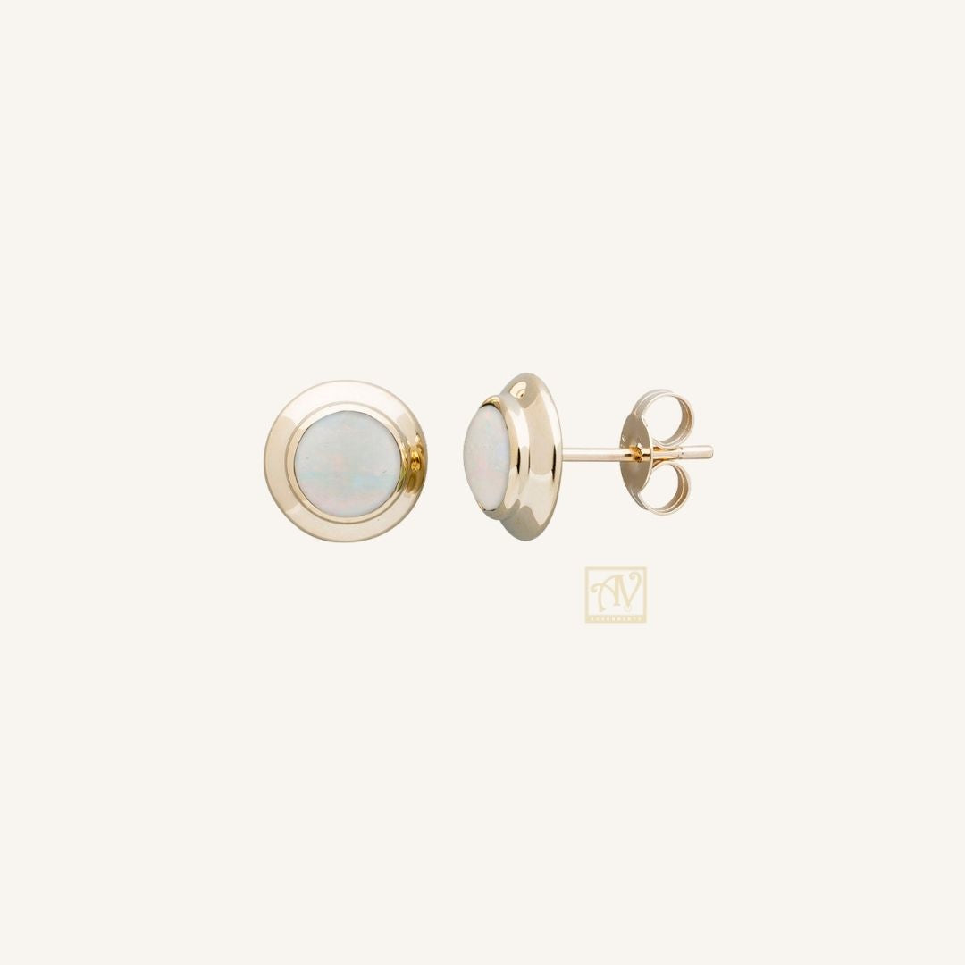 Ivory Round 5mm Solid Opal Stud Earrings 9kt Yellow Gold