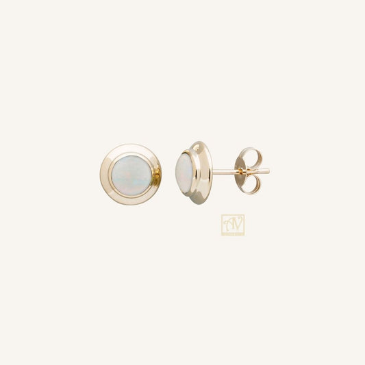 Ivory Round 5mm Solid Opal Stud Earrings 9kt Yellow Gold