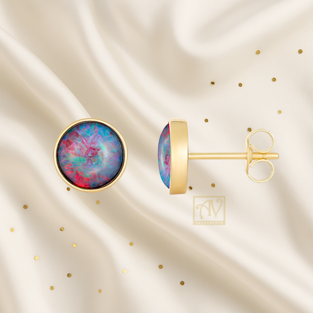 Nova Round 6mm Triplet Opal Earring 9kt Yellow Gold