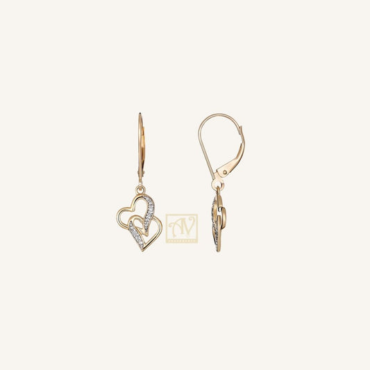 Lovelight Layered Heart Diamond Drop Earrings 9kt Yellow Gold