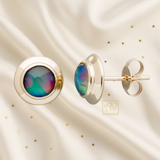 Vivid Round Triplet Opal 6mm Stud Earrings 9kt Gold