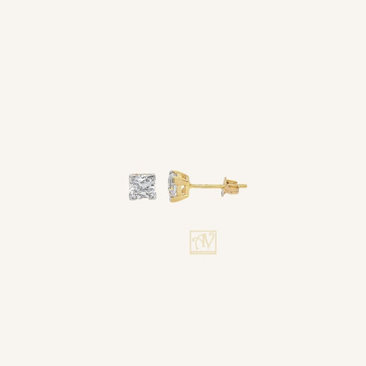 Moonlit Cushion-Cut Cubic Zirconia Stud Earrings in 9kt Yellow Gold