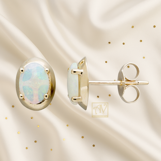 Vibe Solid Opal 8x6mm Oval Stud Earring 9kt Yellow gold