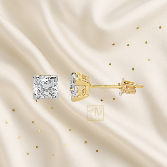 Moonlit Cushion-Cut Cubic Zirconia Stud Earrings in 9kt Yellow Gold