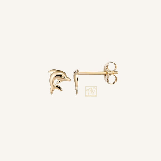 Tiny Tails Dolphin Stud Earring 9kt Yellow Gold