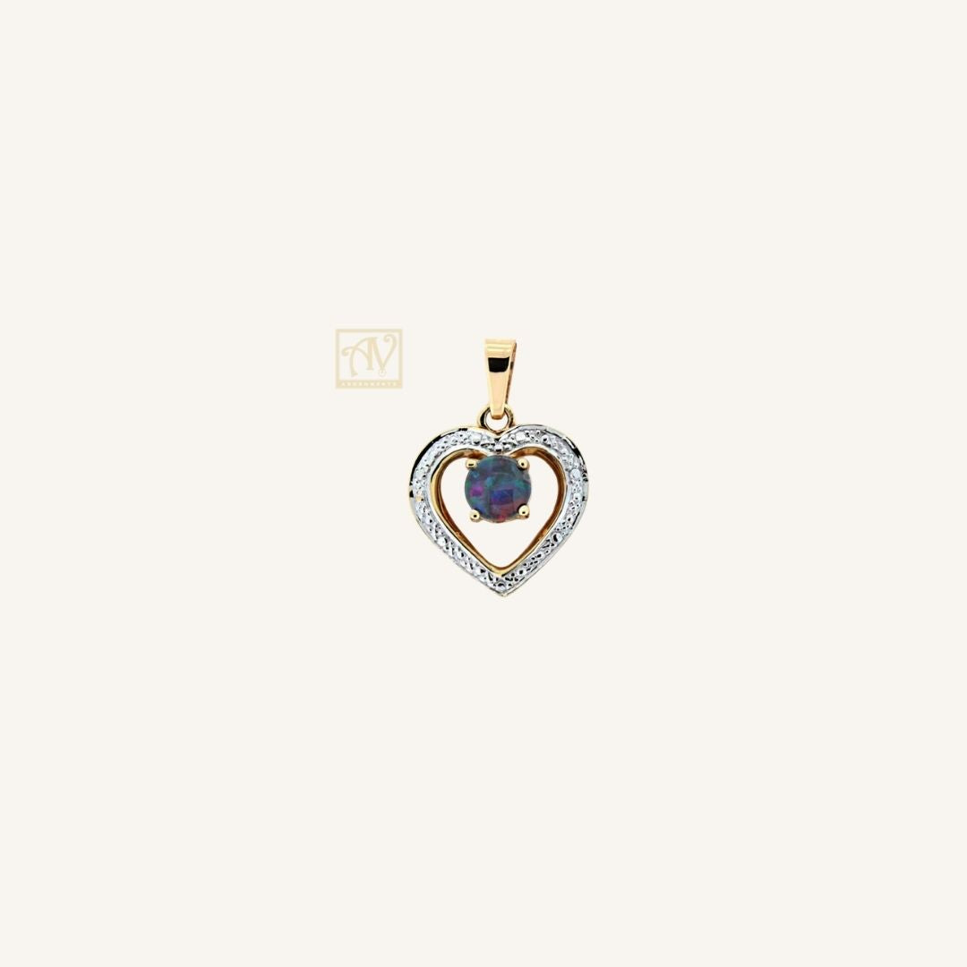 Hino Heart Round triplet Opal Pendant 9kt Yellow Gold