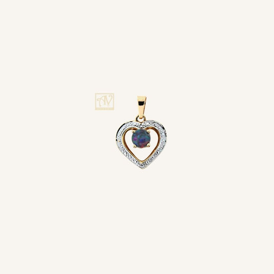Hino Heart Round triplet Opal Pendant 9kt Yellow Gold