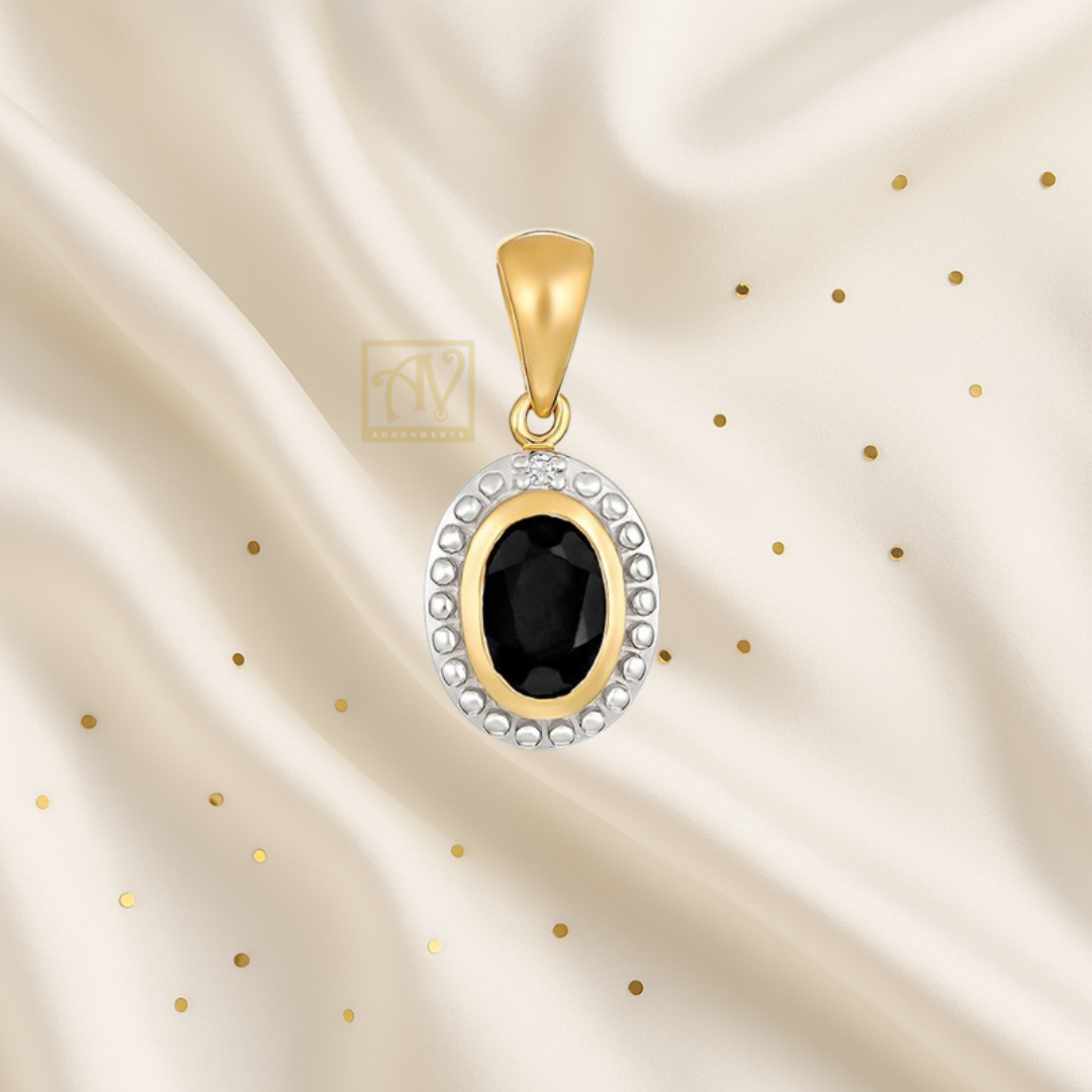 Soleil Black Sapphire & Diamond Pendant 9kt Yellow Gold