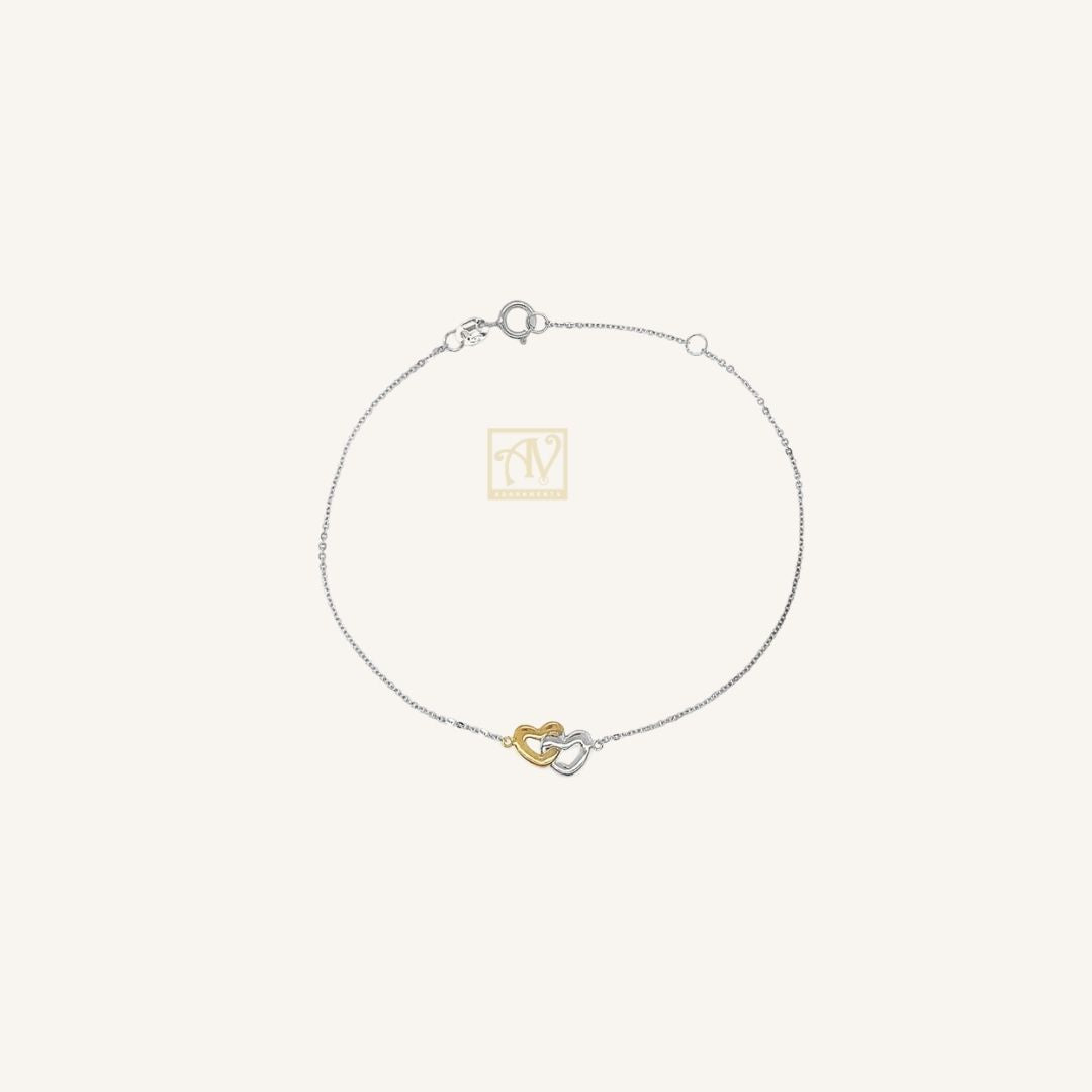 TwinTone Heart link Bracelet 9kt Yellow & White Gold