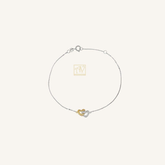 TwinTone Heart link Bracelet 9kt Yellow & White Gold