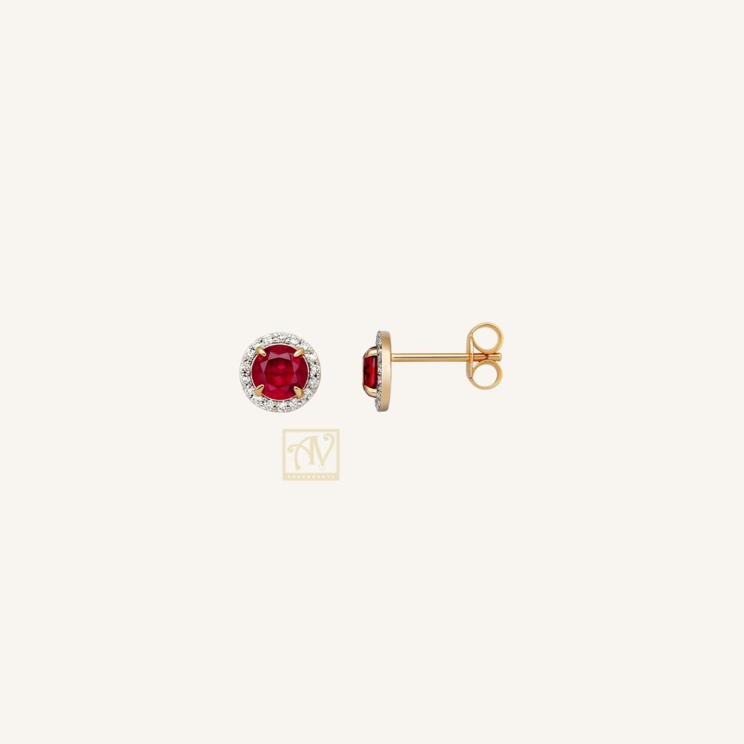 Aglow Created Ruby & Diamond Earrings 9kt Yellow Gold