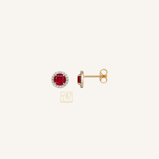 Aglow Created Ruby & Diamond Earrings 9kt Yellow Gold