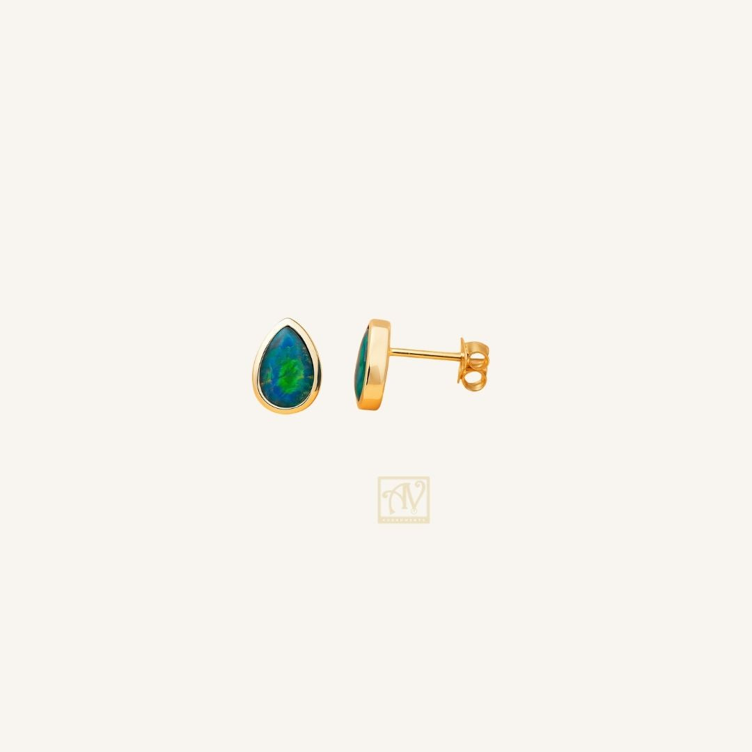 Nebula Shine Triplet Opal Pear shaped Studs 9kt Yellow Gold