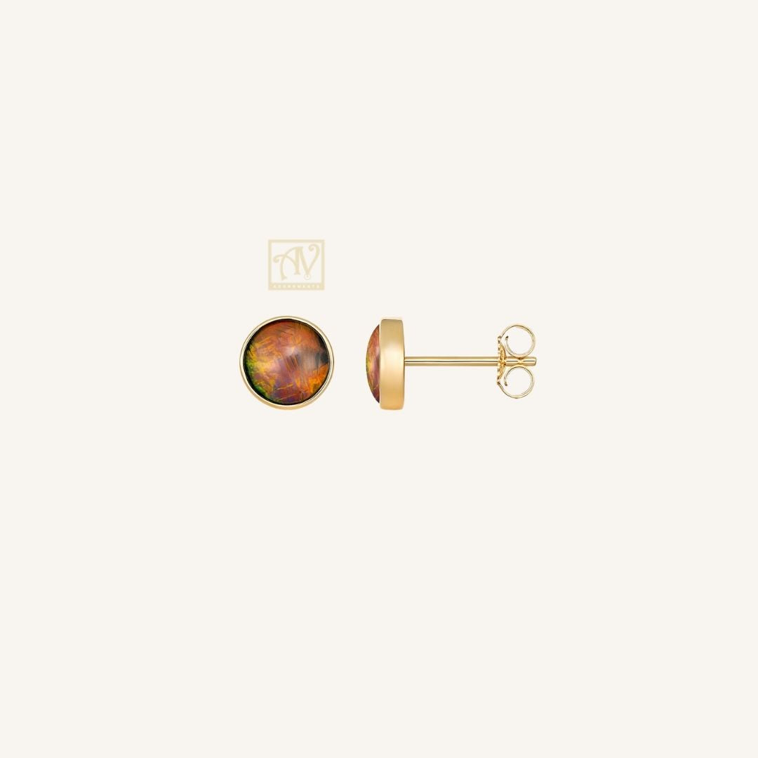 Coral Bloom Round Triplet Opal Studs 9kt Yellow Gold