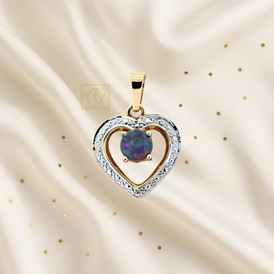 Hino Heart Round triplet Opal Pendant 9kt Yellow Gold