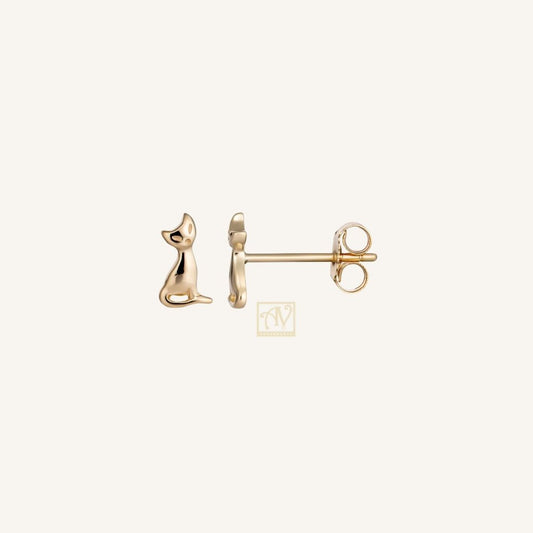 Tiny Tails Cat Stud Earring 9kt Yellow Gold