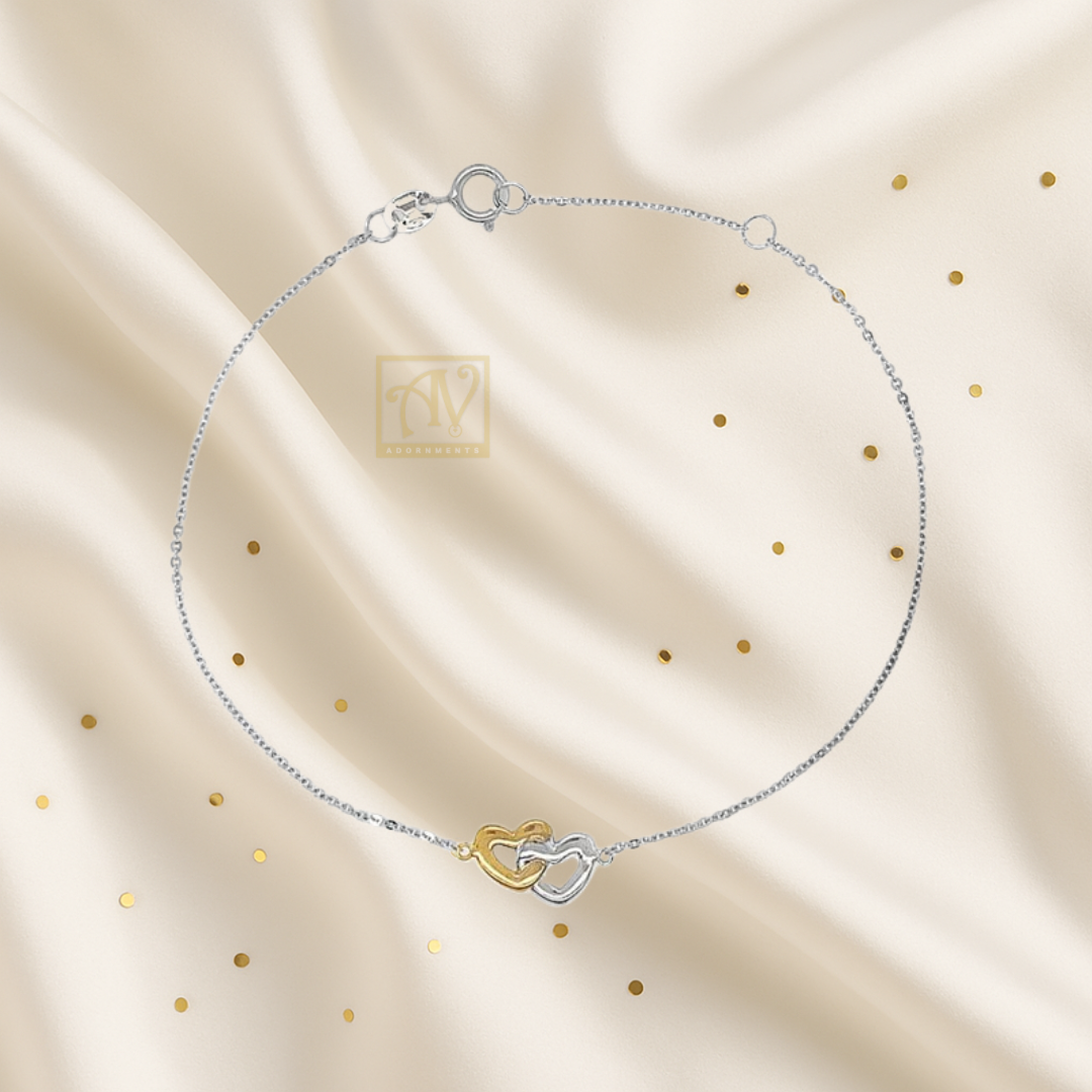 TwinTone Heart link Bracelet 9kt Yellow & White Gold