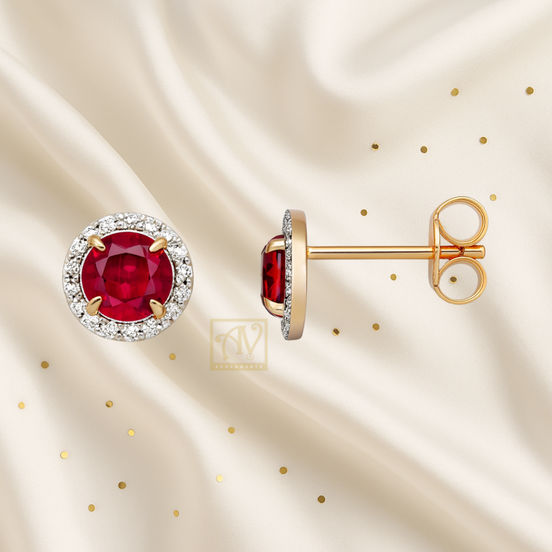 Aglow Created Ruby & Diamond Earrings 9kt Yellow Gold