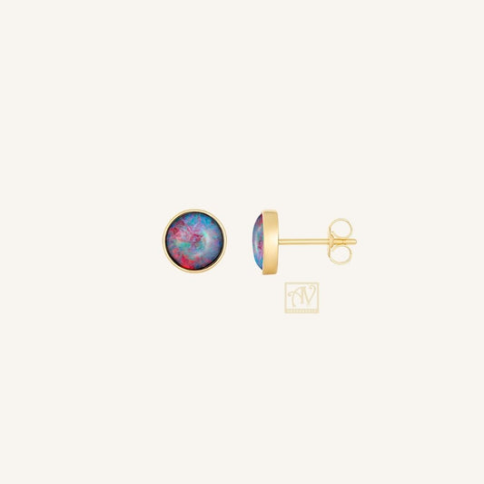 Nova Round 6mm Triplet Opal Earring 9kt Yellow Gold