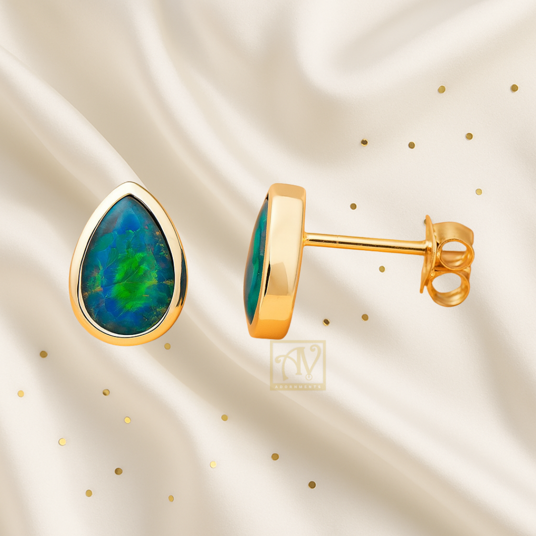 Nebula Shine Triplet Opal Pear shaped Studs 9kt Yellow Gold