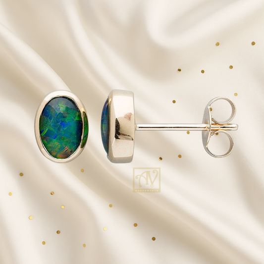 Verve Oval 7x5mm Triplet Opal Earrings 9kt Yellow Gold