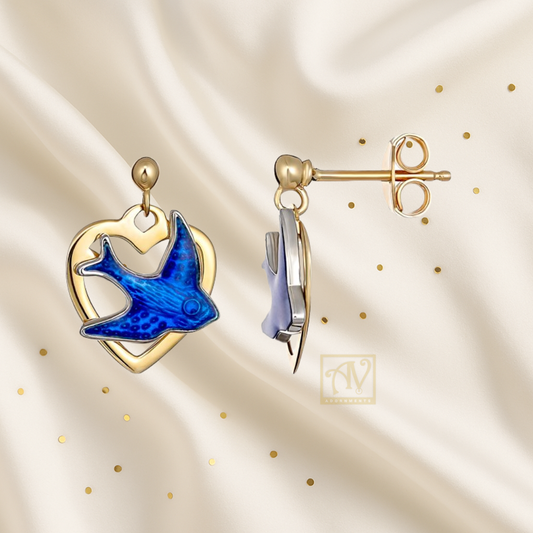 Tiny Tails Bluebird Heart Drop Earring