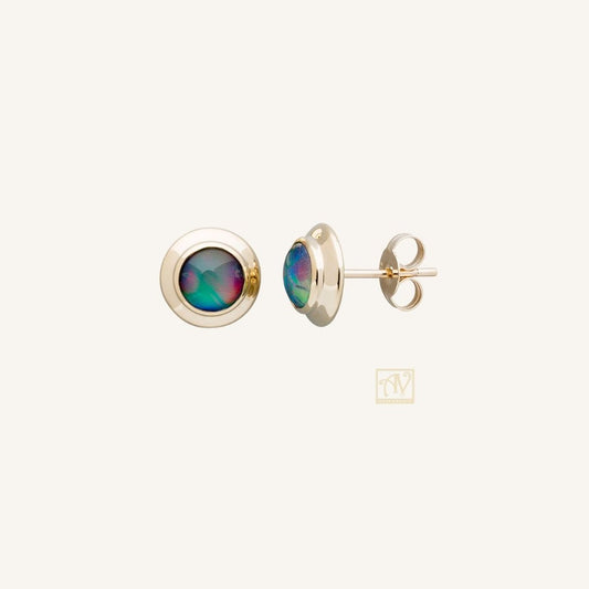Vivid Round Triplet Opal 6mm Stud Earrings 9kt Gold